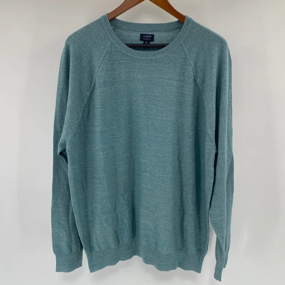 NEW‎ J.Crew Cotton Crewneck Sweater Mens XL Teal Re-Imagined Raglan Classic